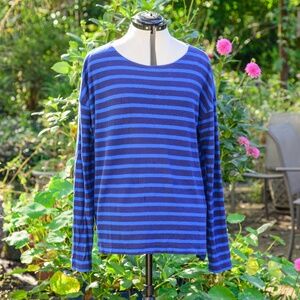 J Crew Striped black and blue cotton knit sweater, Long-sl, crew-neck
